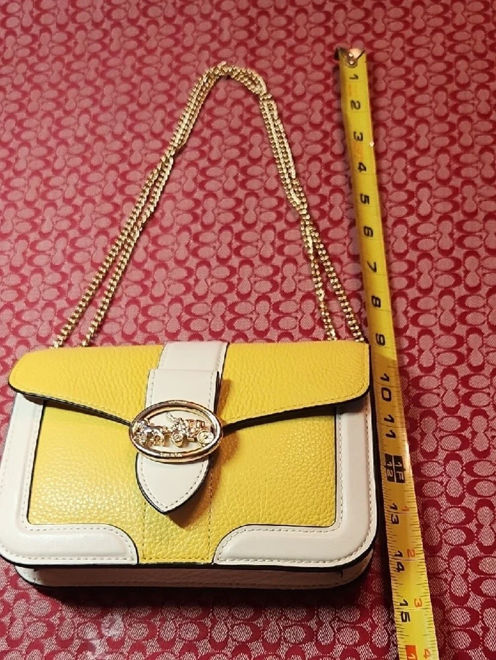 Coach Yellow and White Leather Crossbody with Gold Chain